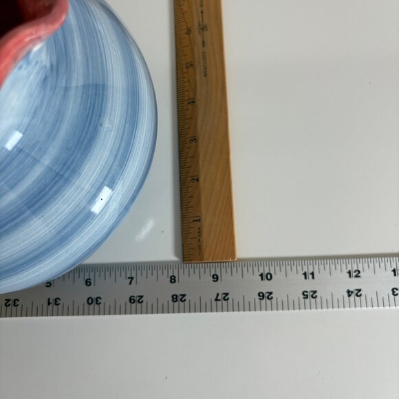 Furio Ceramic Water Pitcher Blue Red Striped Design Made in Italy Cottage Chic - Picture 5 of 6